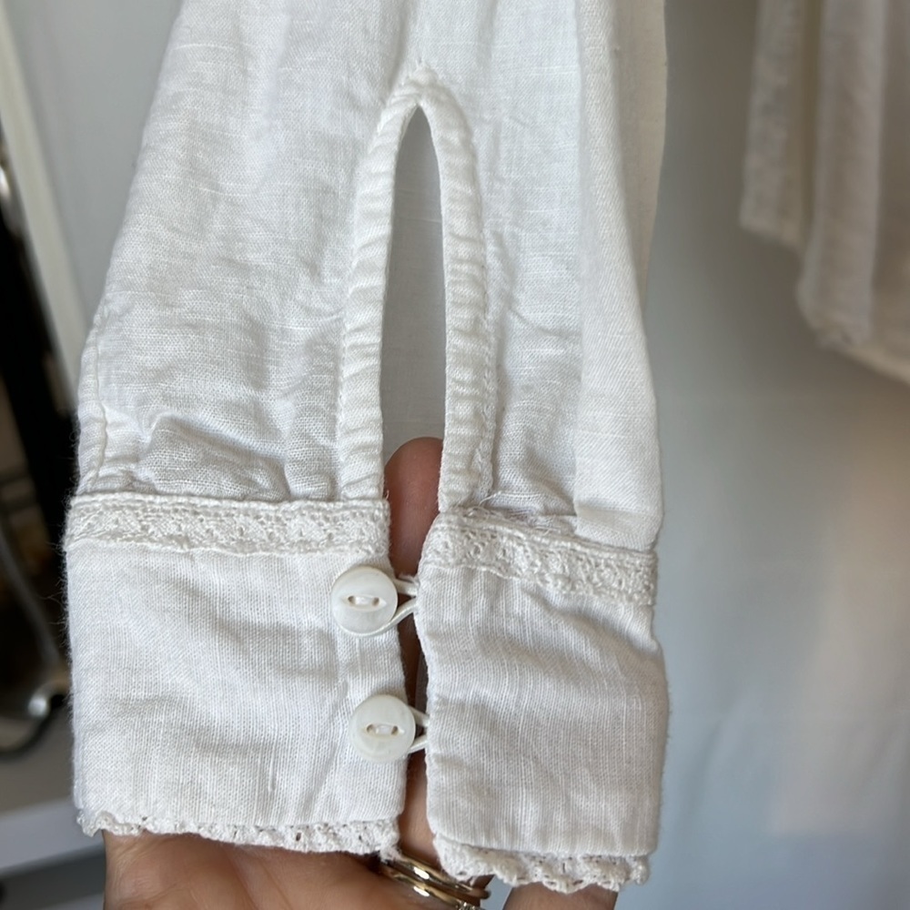 Floreat Anthropologie Rhinestone and Lace Button Down Linen Shirt - Picture 5 of 11